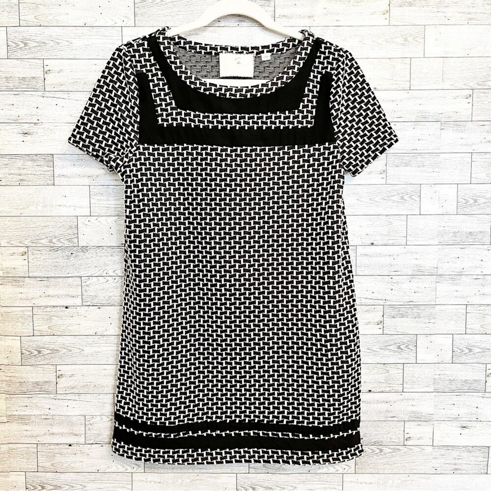 Anthropologie Postmark Basketweave Tunic Top Black White Size Small - Picture 3 of 9